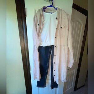umgee calf length cover jacket, size 1XL, rose colored